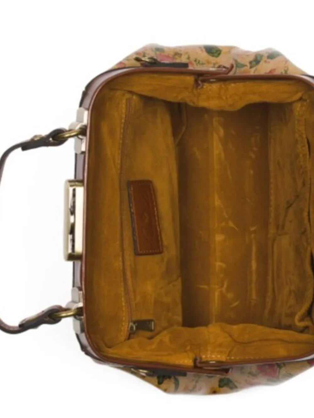 Patricia Nash Gracchi Antique Rose Tan Framed Leather Satchel Xbody Floral
